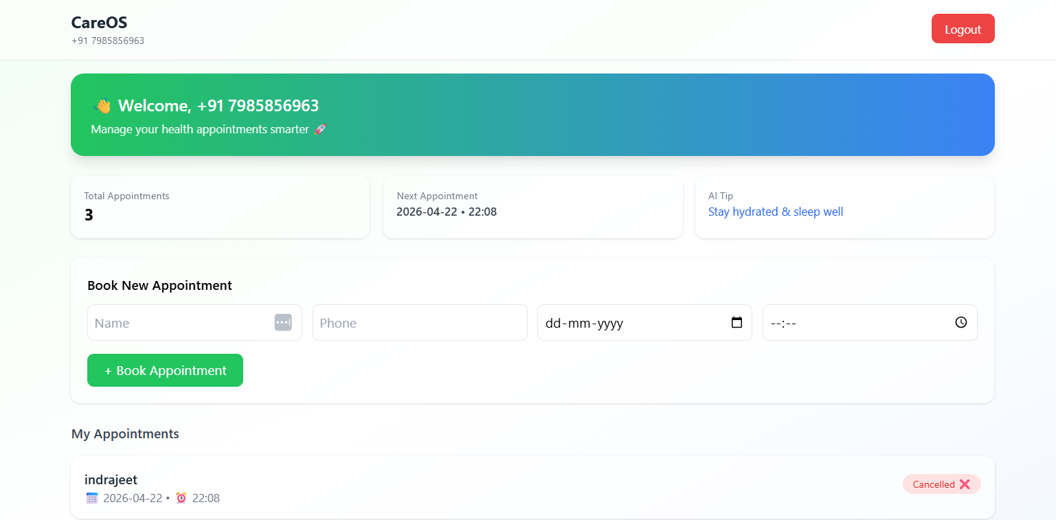 Softsence CareOS appointment booking and patient dashboard
