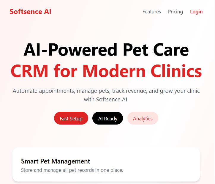 Softsence pet clinic management dashboard